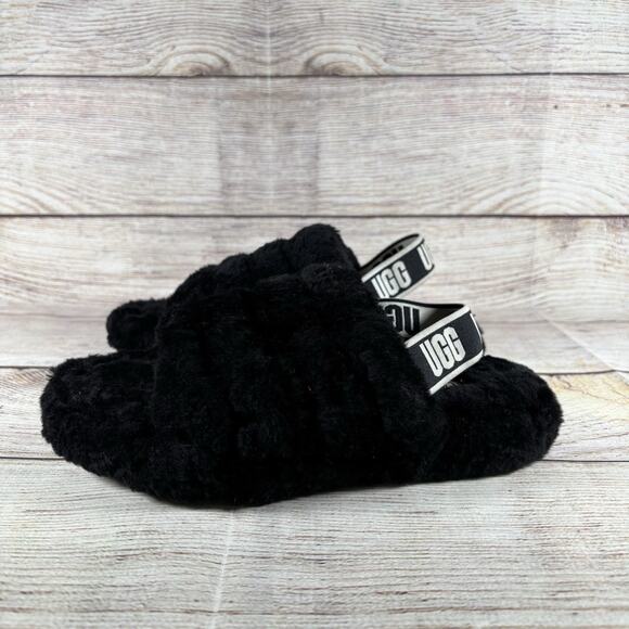 Slippers UGG Fluff Yeah Slide Slipper Sandals Youth US Size 2 1098494k Black - Picture 1 of 12